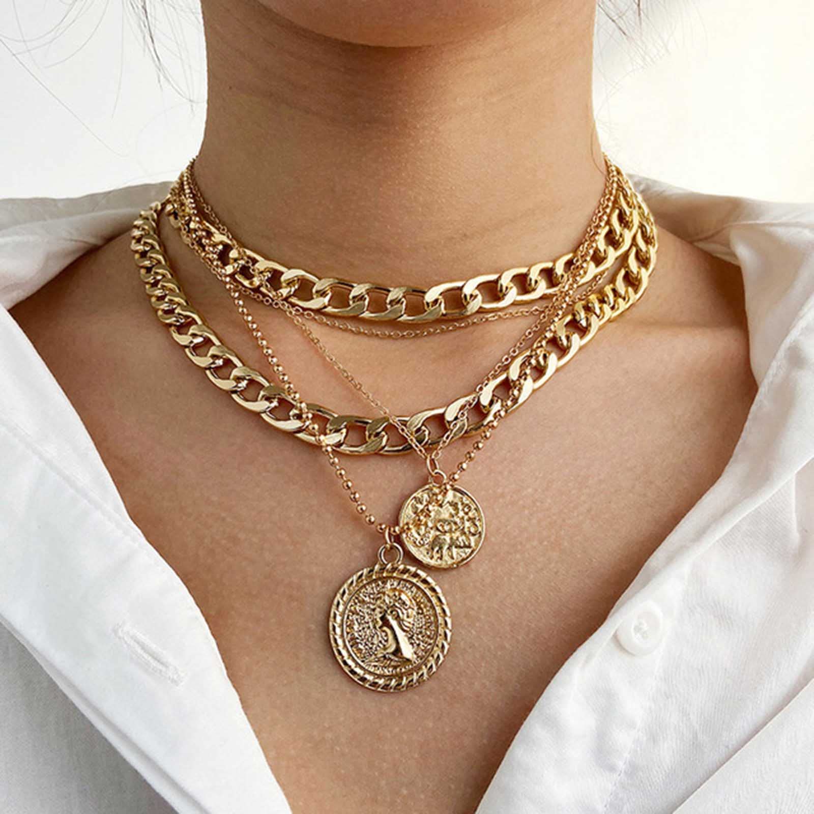 Collana Con Ciondolo A Moneta Oro - YANCHUN - Girocollo Bohémien Grosso Per Donna E Ragazza