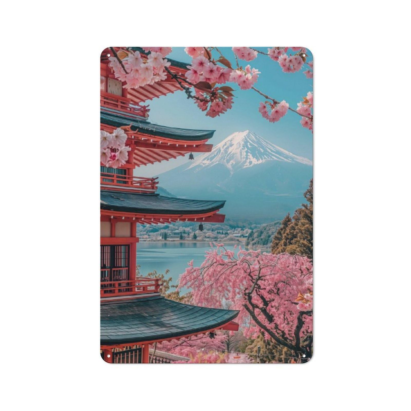 Junmoney Japanese Sakura Temple Vintage Tin Wall Plaque 30X20cm For Workshop Wall, A Decorative Christmas Gift For Makers And Diy Enthusiasts