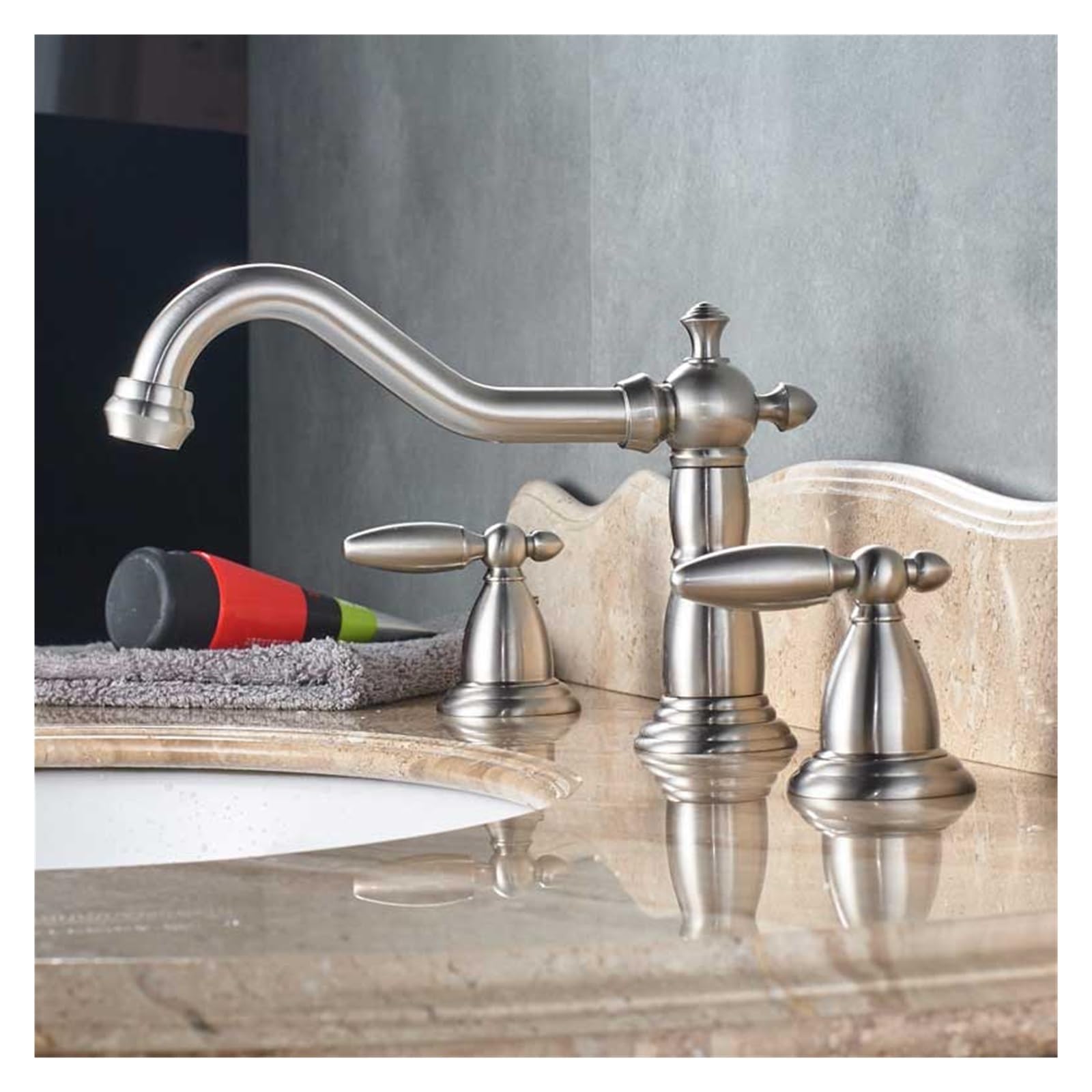 Wdsopk Brushed Nickel Bathroom Sink Faucet With Hot And Cold Water Mixer For 3-Hole Installation ( A)
