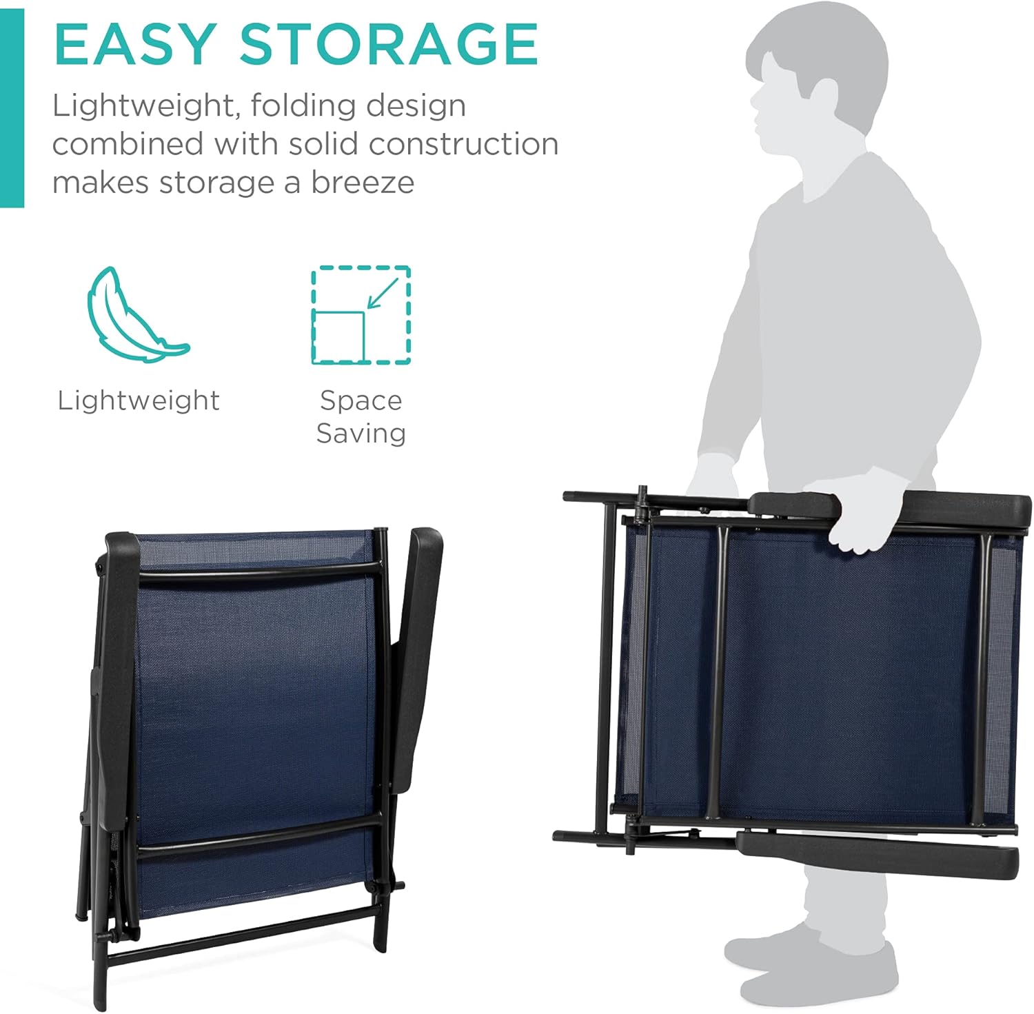 Best Choice Products Set of 2 Outdoor Adjustable Folding Steel Textiline Chaise Reclining Lounge Chairs w/ 6 Back & 2 Leg Positions - Navy Blue: Garden & Outdoor