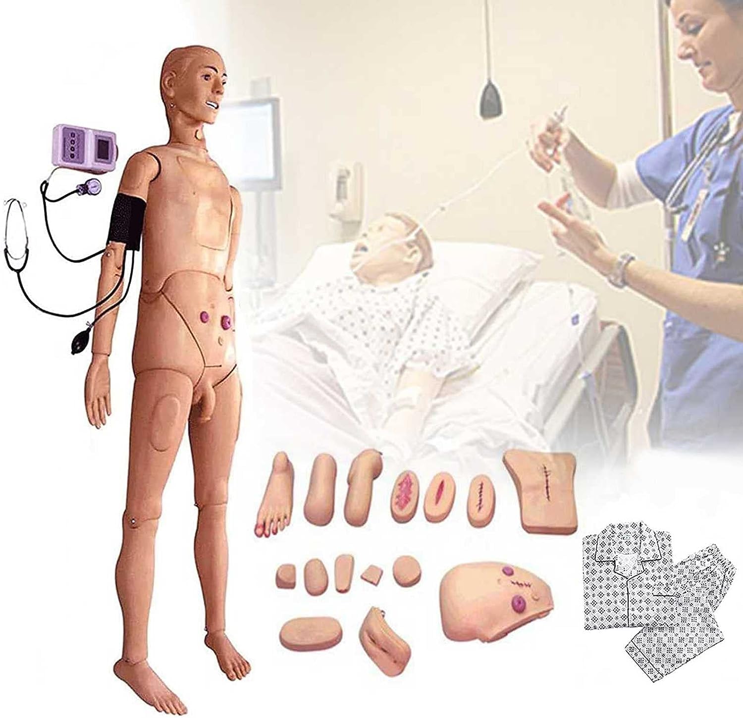 Mannequin de Formation de Soins Infirmiers en PVC, Simulateur de RCP Multifonctionnel, avec Mesure de La Pression Artérielle au Bras, pour Les Fournitures Scolaires pour Étudiants