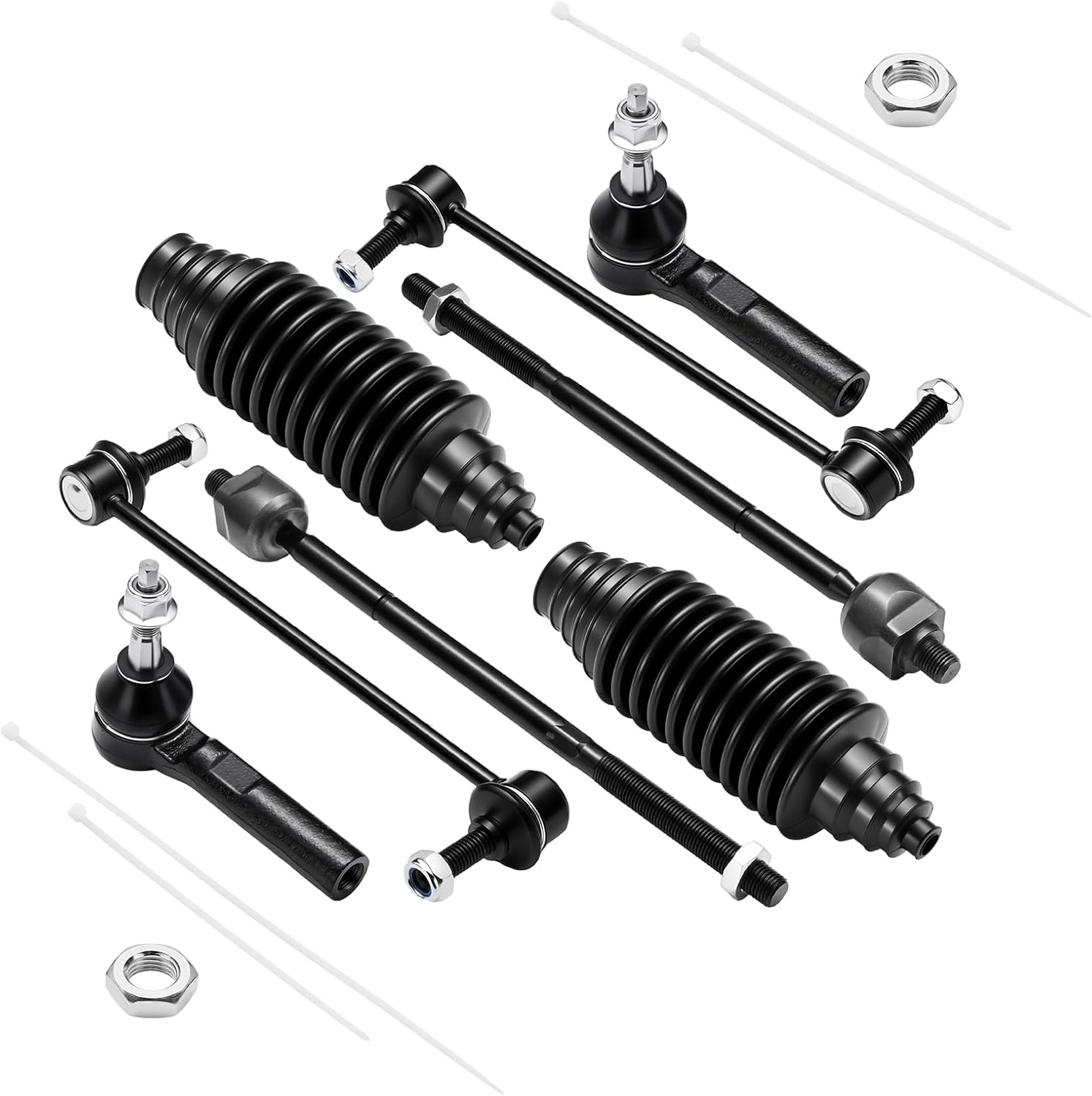 8-PC Steering Suspension Kits Compatible with Dodge Journey 2009-2018,2xStabilizer Bar Link K750382,2xOuter tie rod ES800408,2xInner tie rod EV800611,2xdust cover