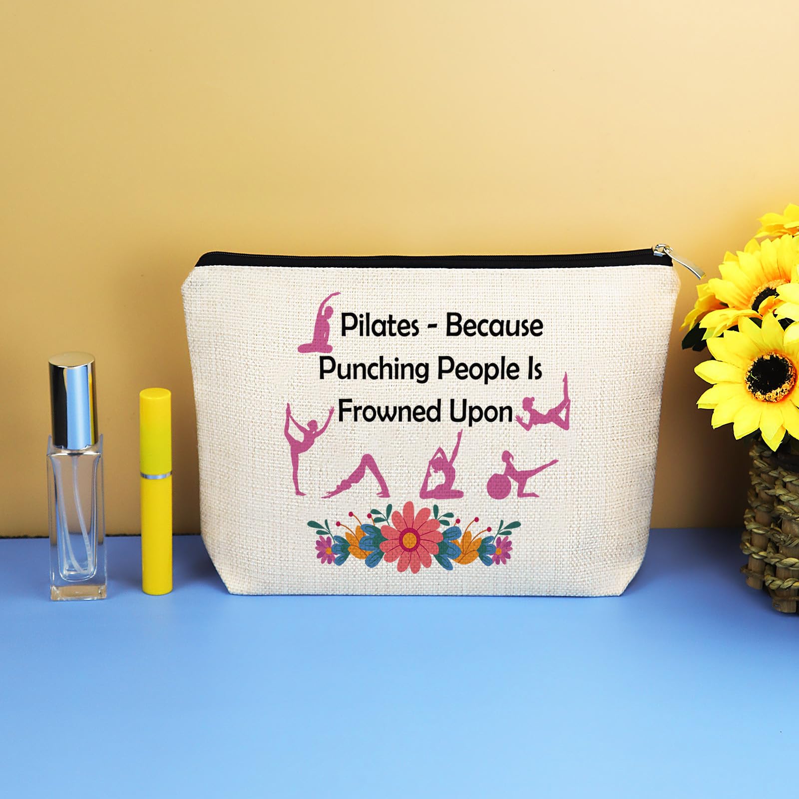 Pilates Gifts for Women Makeup Bag Pilates Instructor Teacher Gift Yoga Lover Gift Cosmetic Bag Birthday Mother's Day Thanksgiving Day Graduation Gifts for Sister Friends Coach Aunt Mom Makeup Pouch
