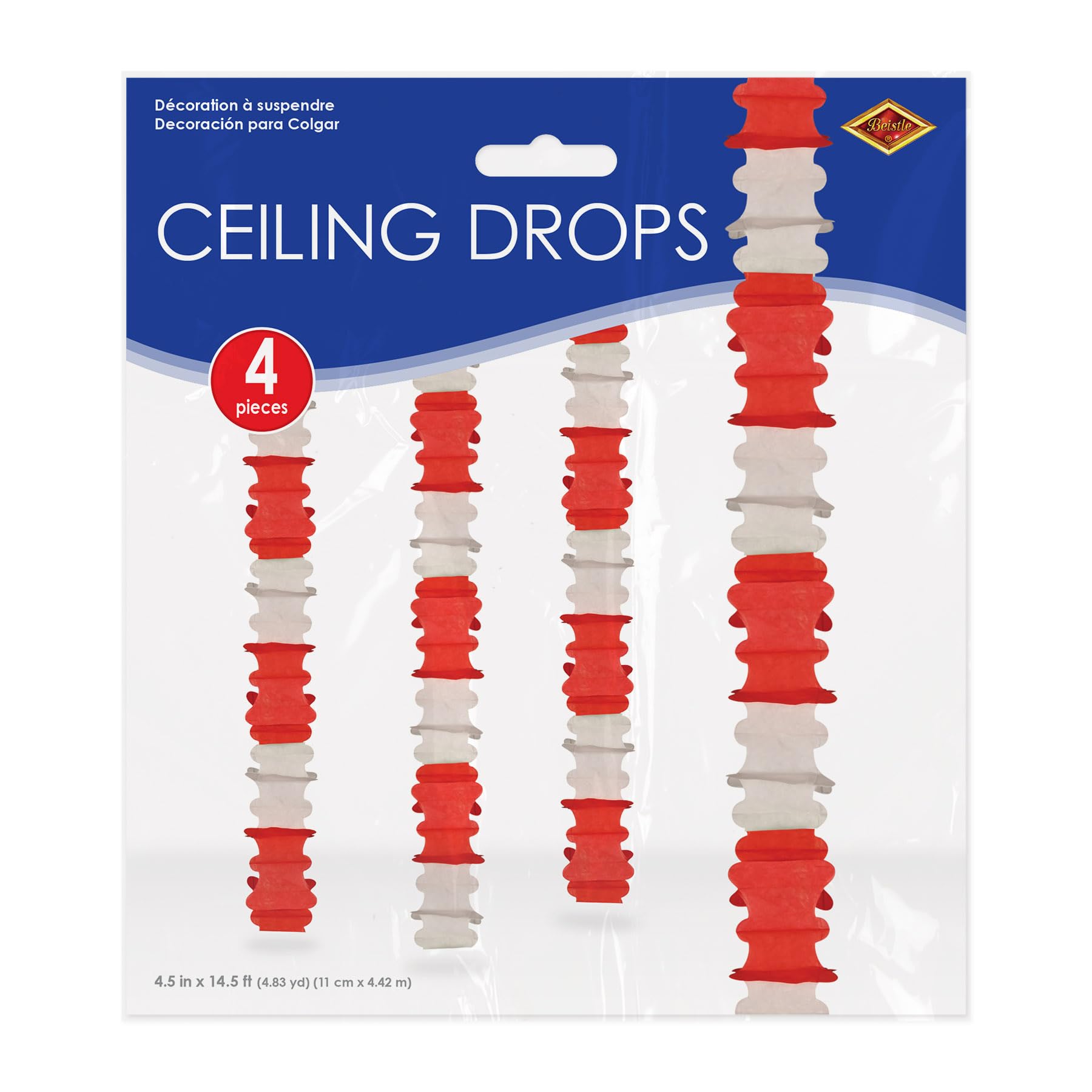 Beistle 4 guirnaldas Colgantes de Papel para Colgar en el Techo de 14 pies 6 Pulgadas x 4.5 Pulgadas, Decoraciones de Fiesta, Fondos de Cabina de Fotos, decoración de Fondo, Rojo/Blanco