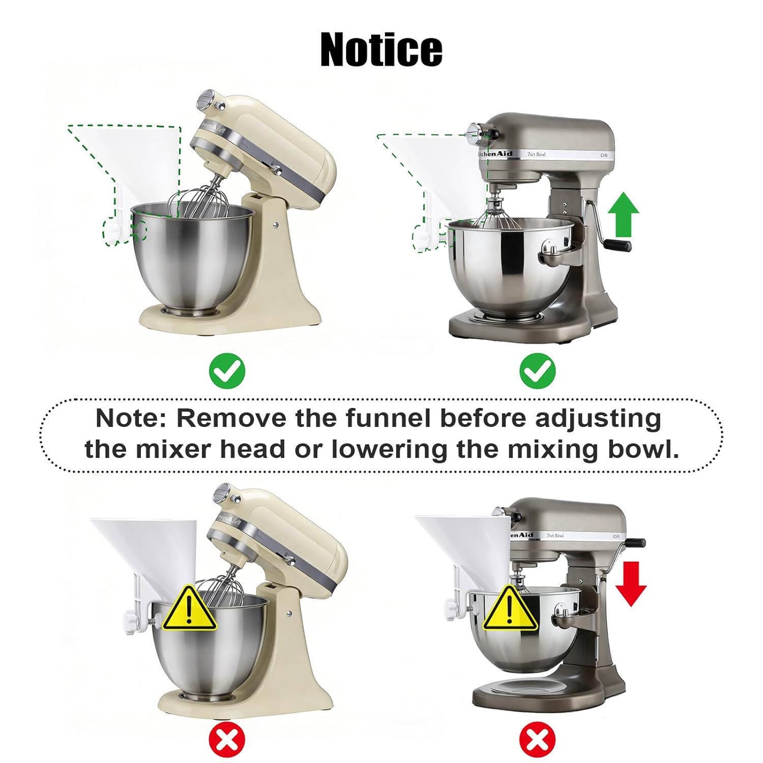 WANLISS Flour Funnel for Kitchen Aid Mixer,KitchenAid Accessories and Attachments for Multiple Stand Mixers 3.2Qt-7Qt,Wide Mouth Pouring Chute Durable Dishwasher Safe Baking Gift for Mom Women