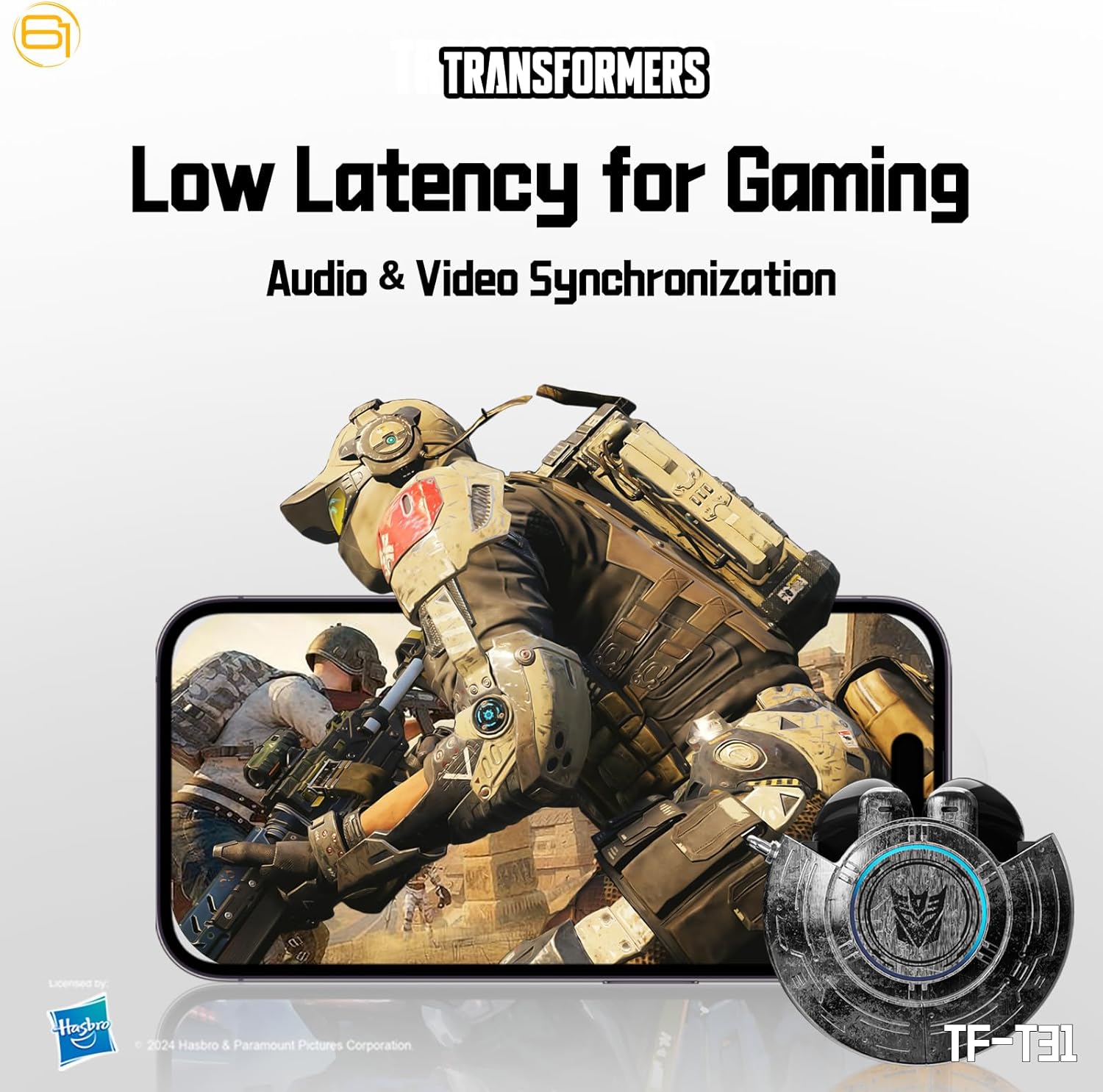 Transformers TF-T31 Bluetooth TWS Wireless Earbuds with Mechanical Shell Design Passive Noise Cancelling in-Ear Cool HiFi HD Calling Music Game Modes Low Latency Sports Earphones (Black - Megatron)