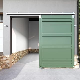 HARDJULAN 10FT Heavy-Duty Galvanized Steel Exterior Barn Door Hardware Kit - 450lbs Capacity for Single Doors up to 60in Wide