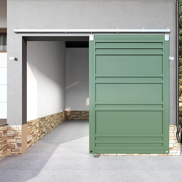 HARDJULAN 8FT Heavy-Duty Galvanized Steel Exterior Sliding Barn Door Hardware Kit, 450 lbs Capacity,Kit for Outdoor,Fit for MAX 1 Door Width 48in