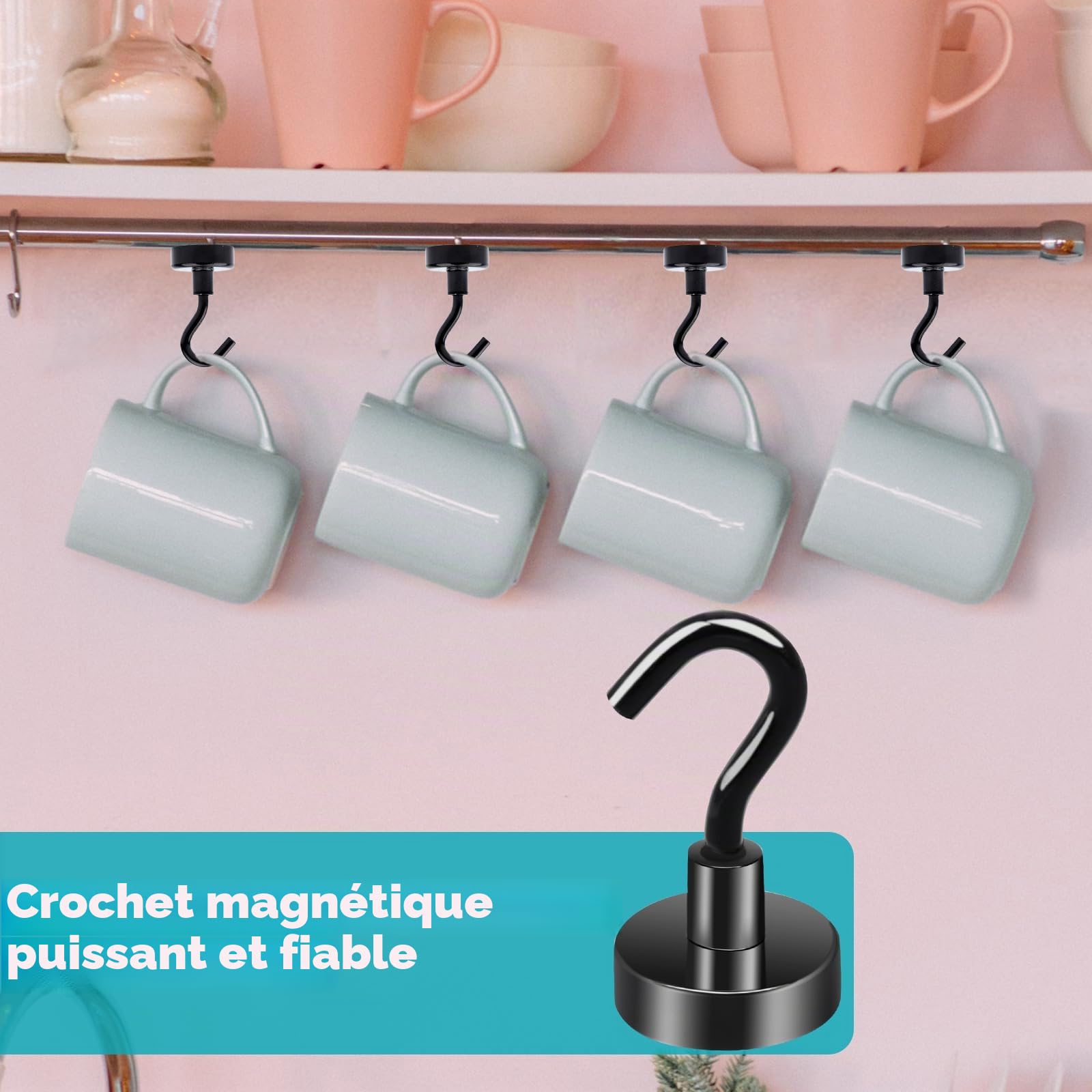 MIN CI 18pcs Crochets Magnétiques Extra Forts, 20mm Aimants Puissants Aimants Néodyme Crochet pour Réfrigérateur Rond Aimant Noir Néodyme Crochets Pour Camping Garage Cuisine Bureau