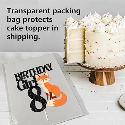 Miniatura 4 de Decoración de 8 pasteles con purpurina negra para cumpleaños, decoración temática de zorro, decoración para baby shower, niñas, feliz cumpleaños, 8