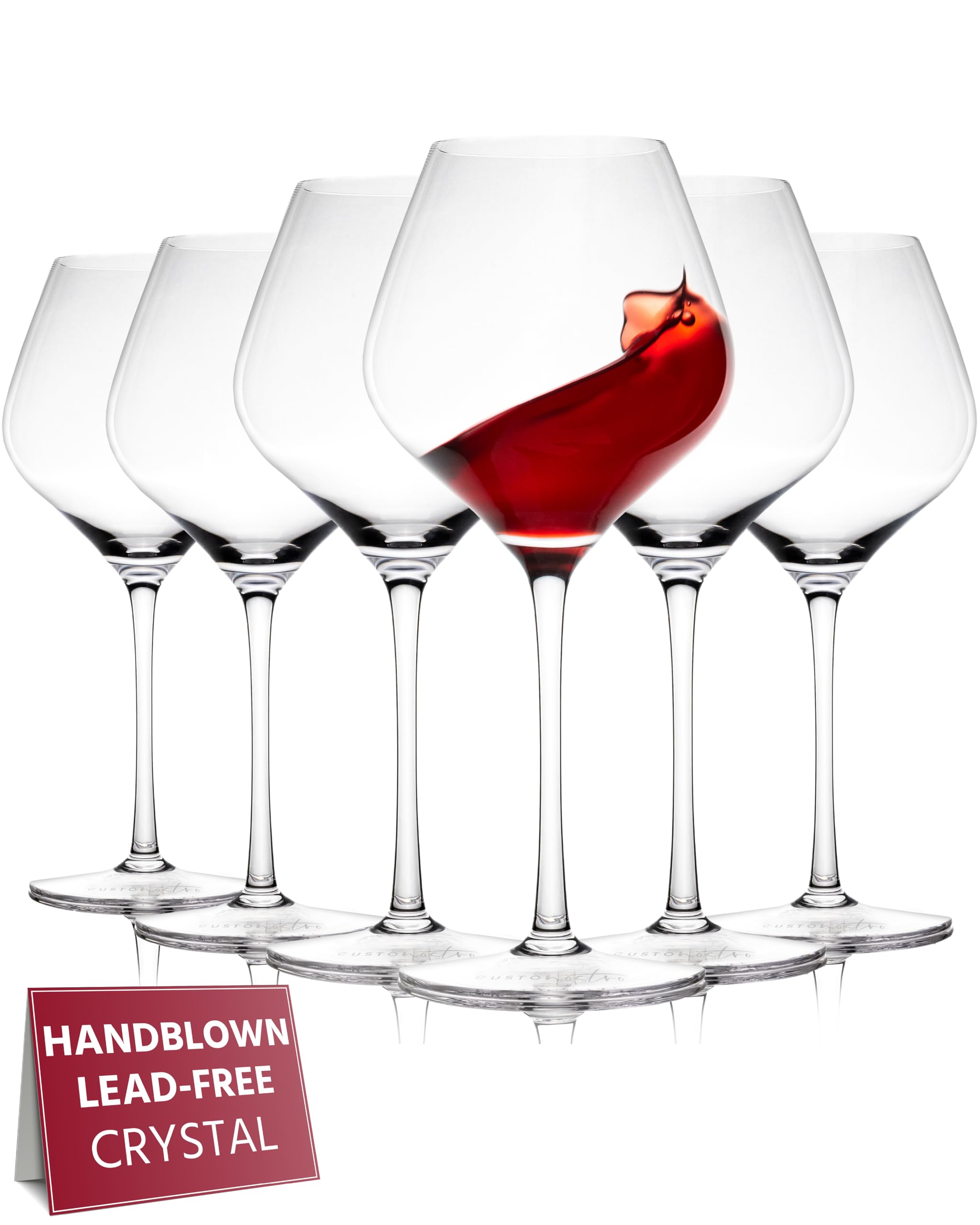 Gusto Nostro Crystal Wine Glasses Set of 6, 650ml Long Stem Modern Wine Glasses for Whites and Reds, Dishwasher Safe, Fancy, Elegant, Large and Tall Crystal Glass for Wedding Christmas Anniversary