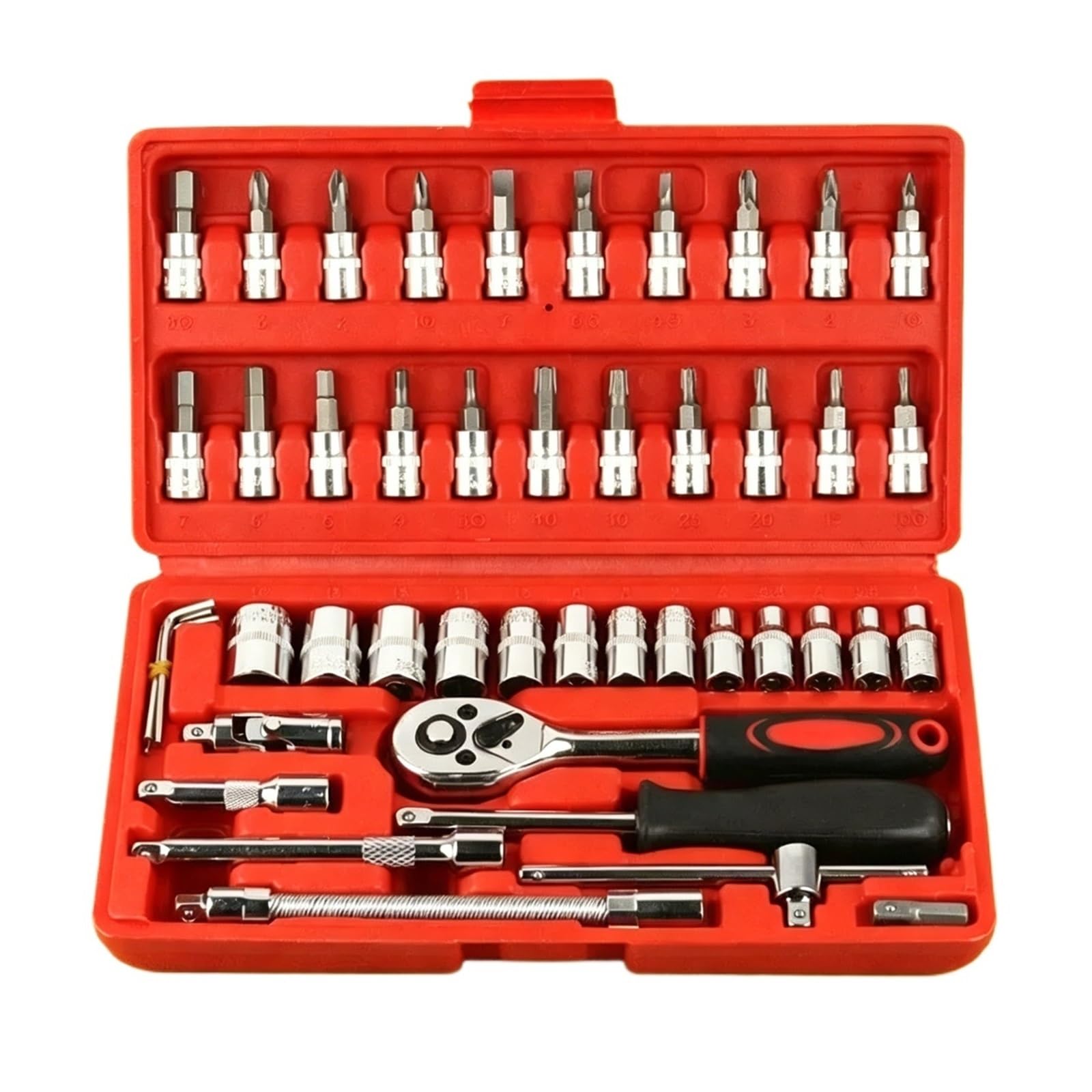 Kauwyehd One Color 2026 46Pcs 1/4" Socket Set With Ratchet Torque Wrench Manual Automotive Repair Tool Kit Socket Wrench Set