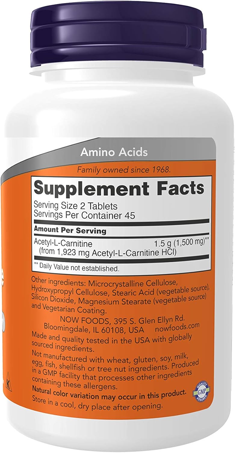 NOW Supplements, Acetyl-L-Carnitine 750 mg, Amino Acid, Brain And Nerve Cell Function*, 90 Tablets : Health & Household