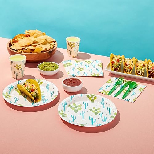 Miniatura 3 de Juvale Kit de platos y servilletas de cumpleaños de cactus, 144 piezas, estilo cactus blanco, juego de tazas y cubiertos para decoraciones de