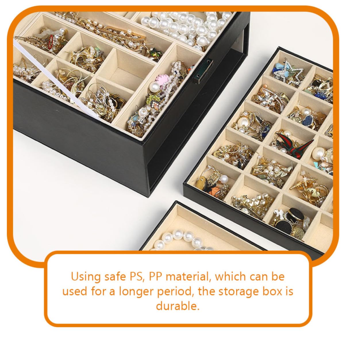Caja de Joyas de 3 Capas, Organizador de Mesa Negro para Anillos