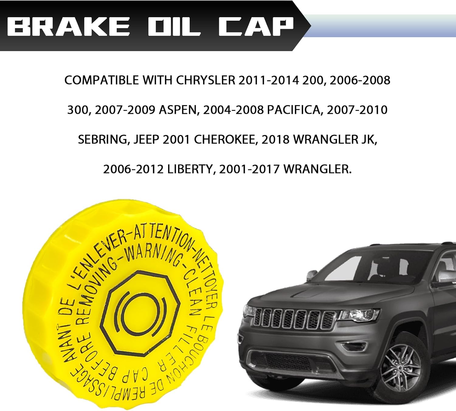 Brake Fluid Reservoir Cap, Brake Fluid Cap Replacement OEM 4683656AB 5014518AA Compatible with Jeep Wrangler 2001-2017 Dodge Journey 2009-2020 Ram 1500 2500 3500 Chrysler Vehicles