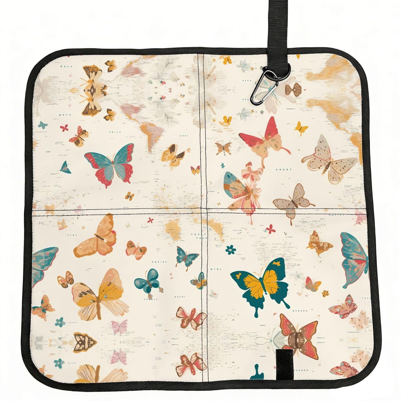WZYCWB Butterflies and Maps Foldable Seating Cushion with Carabiner - Stadium Mat for Camping, Hiking and Outdoor Activities