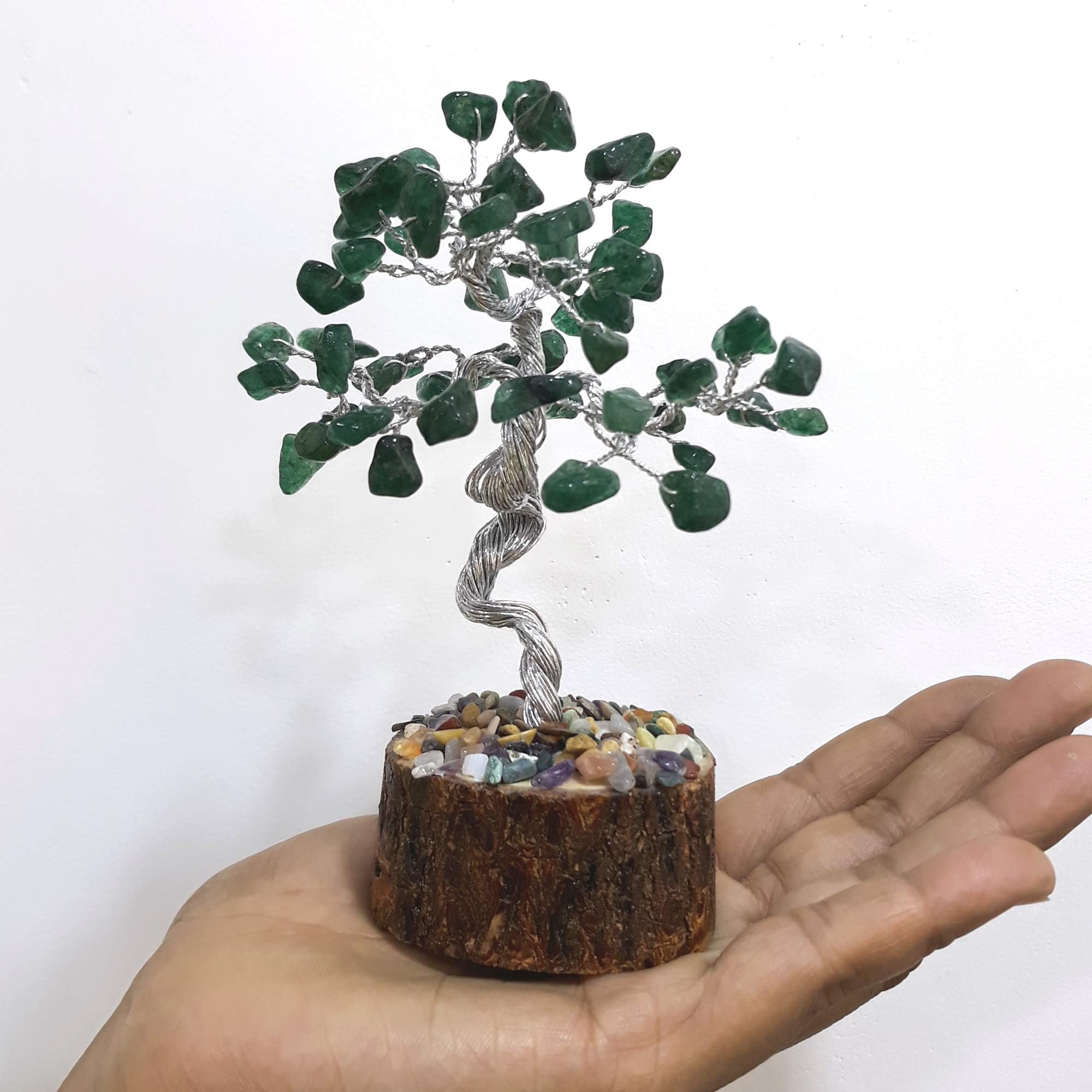 Empyreal Stones Crystal Chakra Tree - Gemstone Quartz Tree of Life - Feng Shui Bonsai Tree- Reiki Healing Stone - Balancing Energy Generator -Spiritual Enhancement -Office Home Decor(Green)-5 Inch