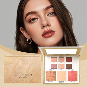 All-in-one Makeup Set with Brush,Baked Starter Makeup Palette Kit, Women and Teens Makeup Gift Set Surprise, Includes Bronzer, Blush, Highlighters and 6 Eyeshadows,Travel-Friendly