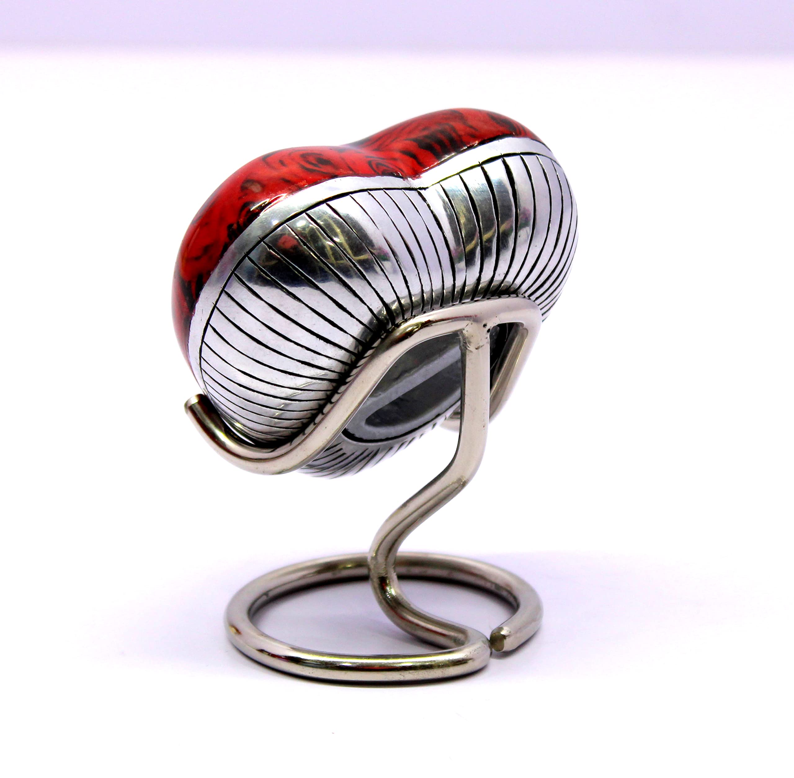 eSplanade Mini-Urne aus Messing, herzförmig, Andenken, Gedenkglas, Behälter, kleine Urne mit Ständer für Beerdigung, Asche, Beerdigung, rote Rosen, bedruckt, Rot, 7 cm