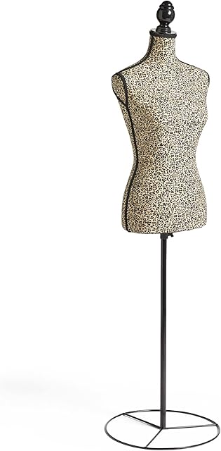 BTFY Mannequin Female - Velvet Dressmakers Tailors Dummy UK Size 8/10 - Decorative Dress Form Body w/Black Metal Stand & Adjustable Height - Seamstress Model for Shop Display - Leopard Cheetah Print