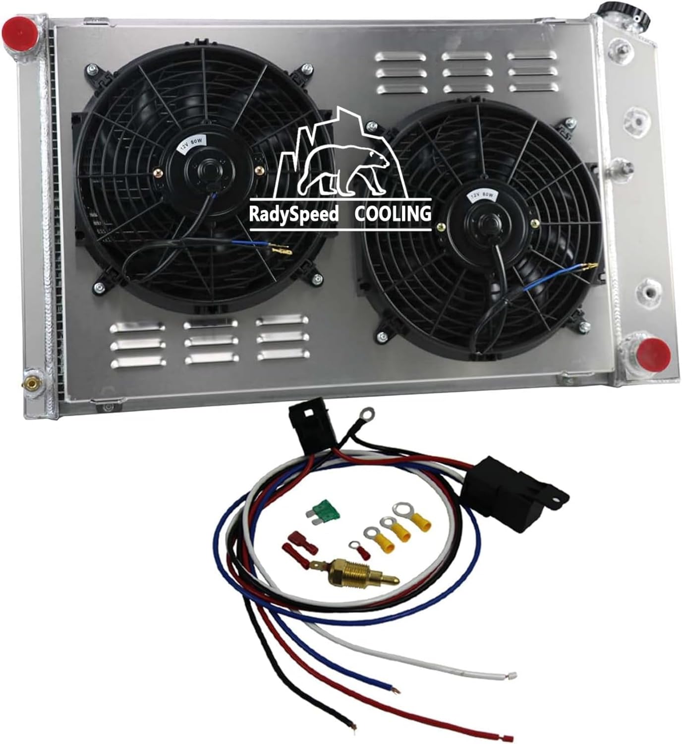 4 Row Aluminum Radiator&Shroud&Fans For Chevy 70-81 Camaro / 78-87 Monte Carlo, Replacement Radiator, aluminum radiator