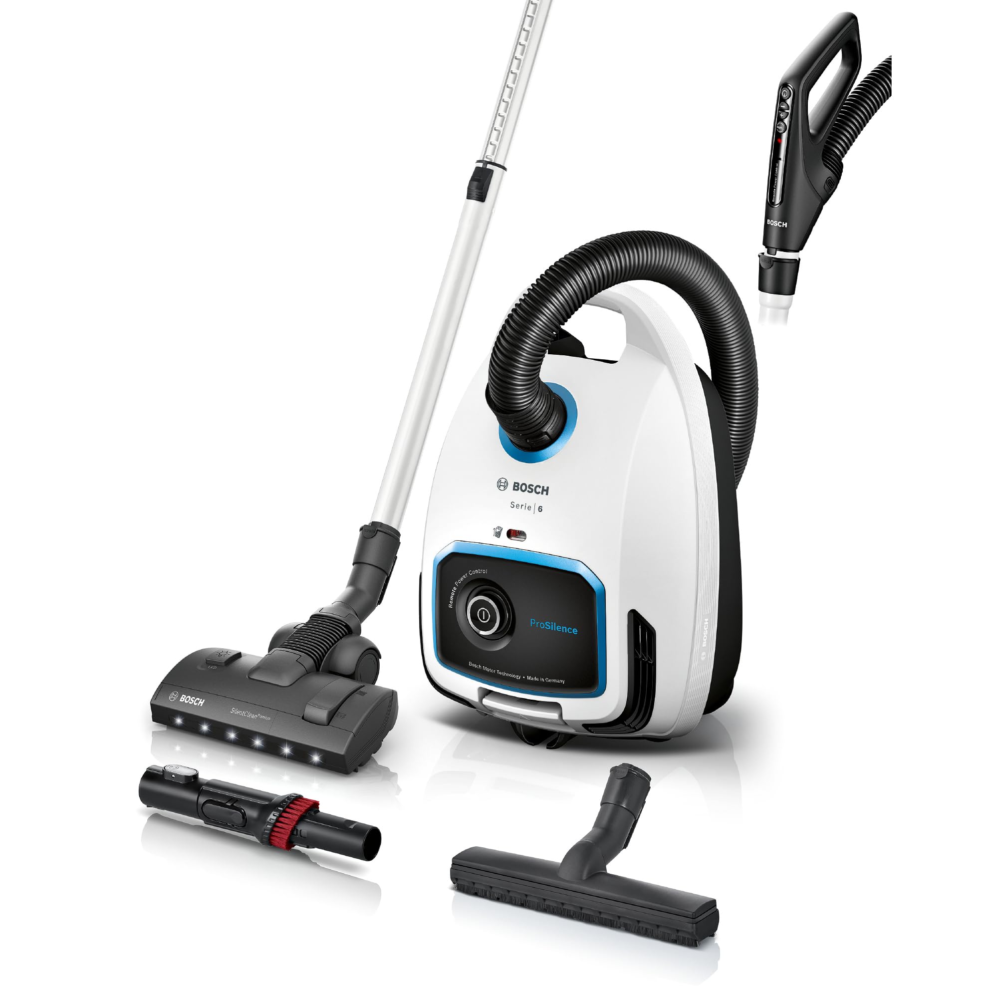 Bosch - Aspirador con Bolsa, Serie 6, ProSilence, Silencioso, Filtro HEPA, Cabezal LED, Blanco, BGB6SIL0L
