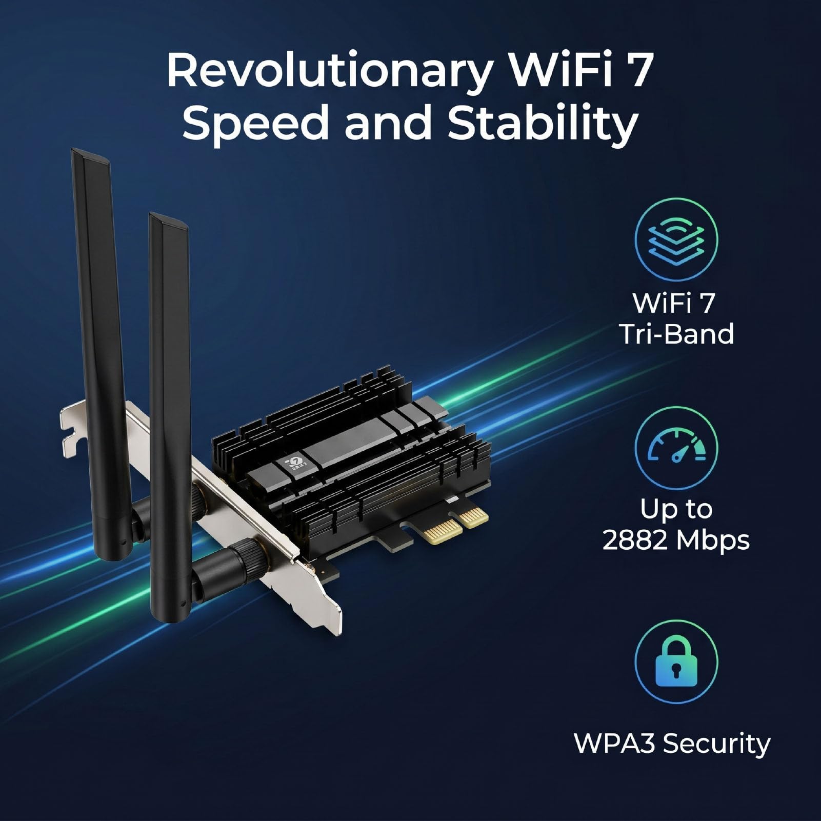 Scheda Wireless WiFi 7 NGFF, Scheda di Rete Wireless Bluetooth 5.4 2882Mbps Tri Band 6GHz con Interfaccia PCIe, Antenne 6dBi per Giochi e Streaming
