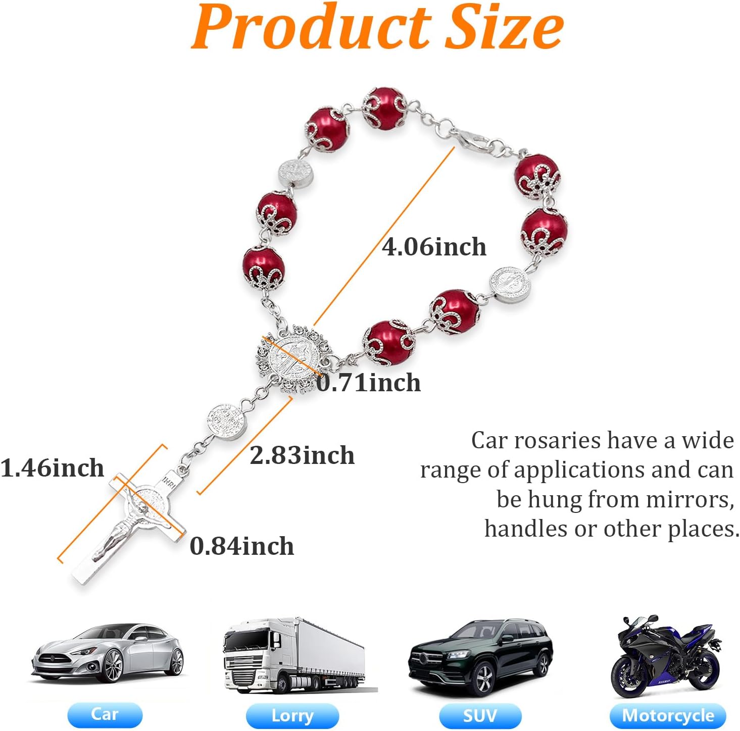 Ziciner 2 PCS Car Rosary, Personalized Rear View Mirror Hanging Decors, Auto Rosary Pendant, Car Interior Hanging Accessories (Red) - Image 2