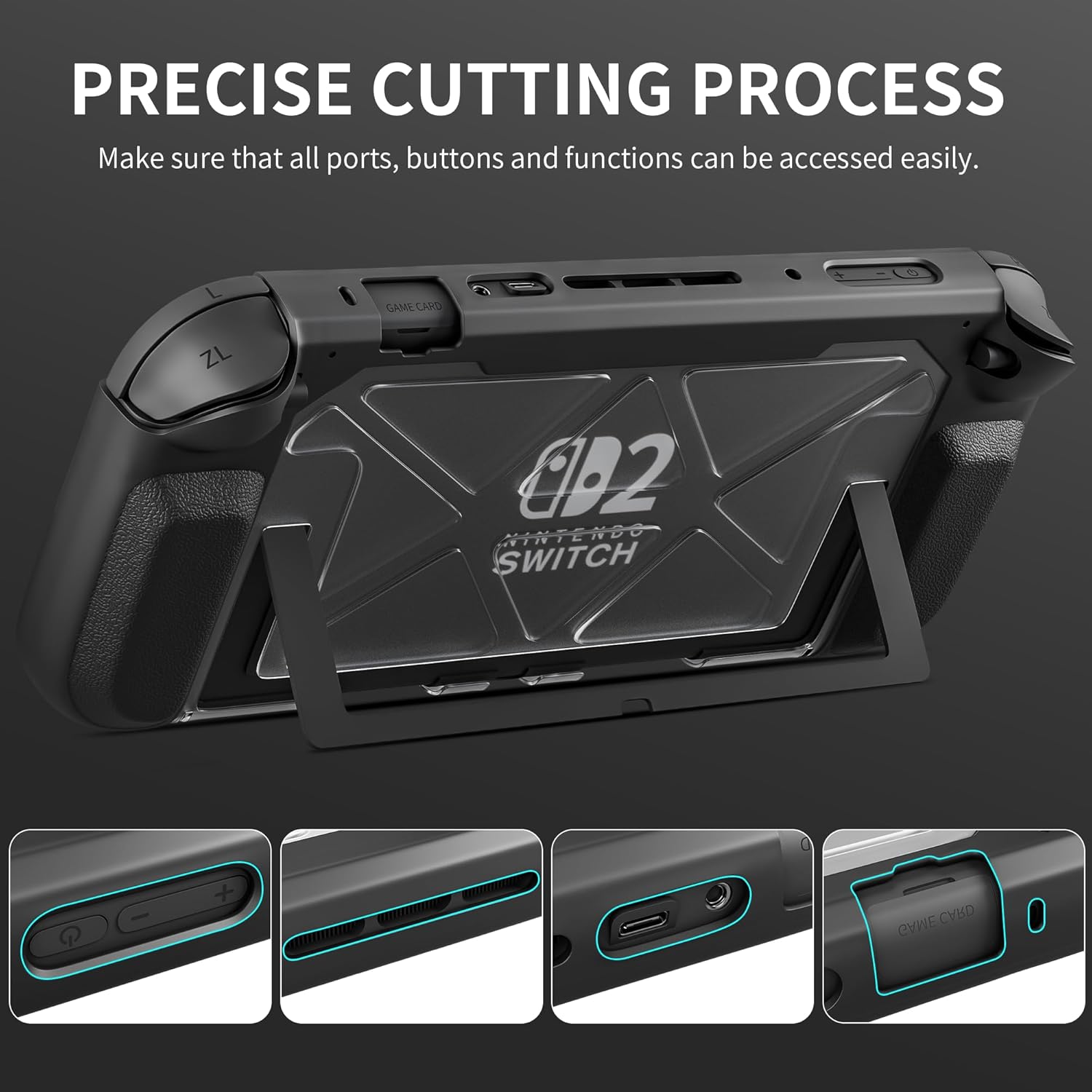 Dockable Hard Case for Nintendo Switch 2, FUNDIARY Heavy Duty Protective Case Protector for Switch 2 Accessories Games and Grips Controller - Black Mecha - Image 4