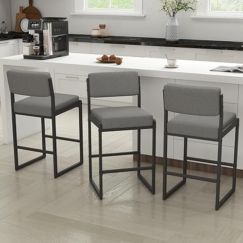 Taburetes de bar modernos con altura de mostrador, sillas de barra de 26 pulgadas de altura con respaldo, taburetes tapizados, taburetes de bar de