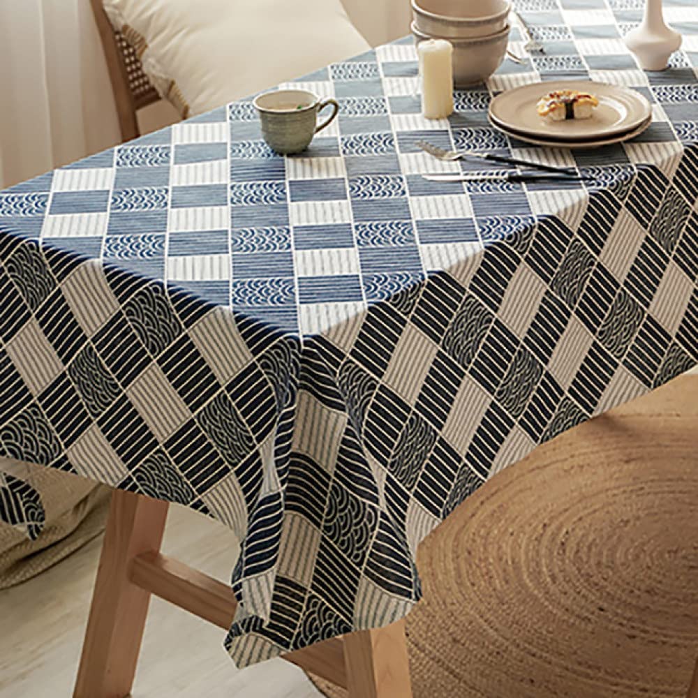 Nappe style japonais rectangle coton lin haut de gamme motif damier 140x260cm