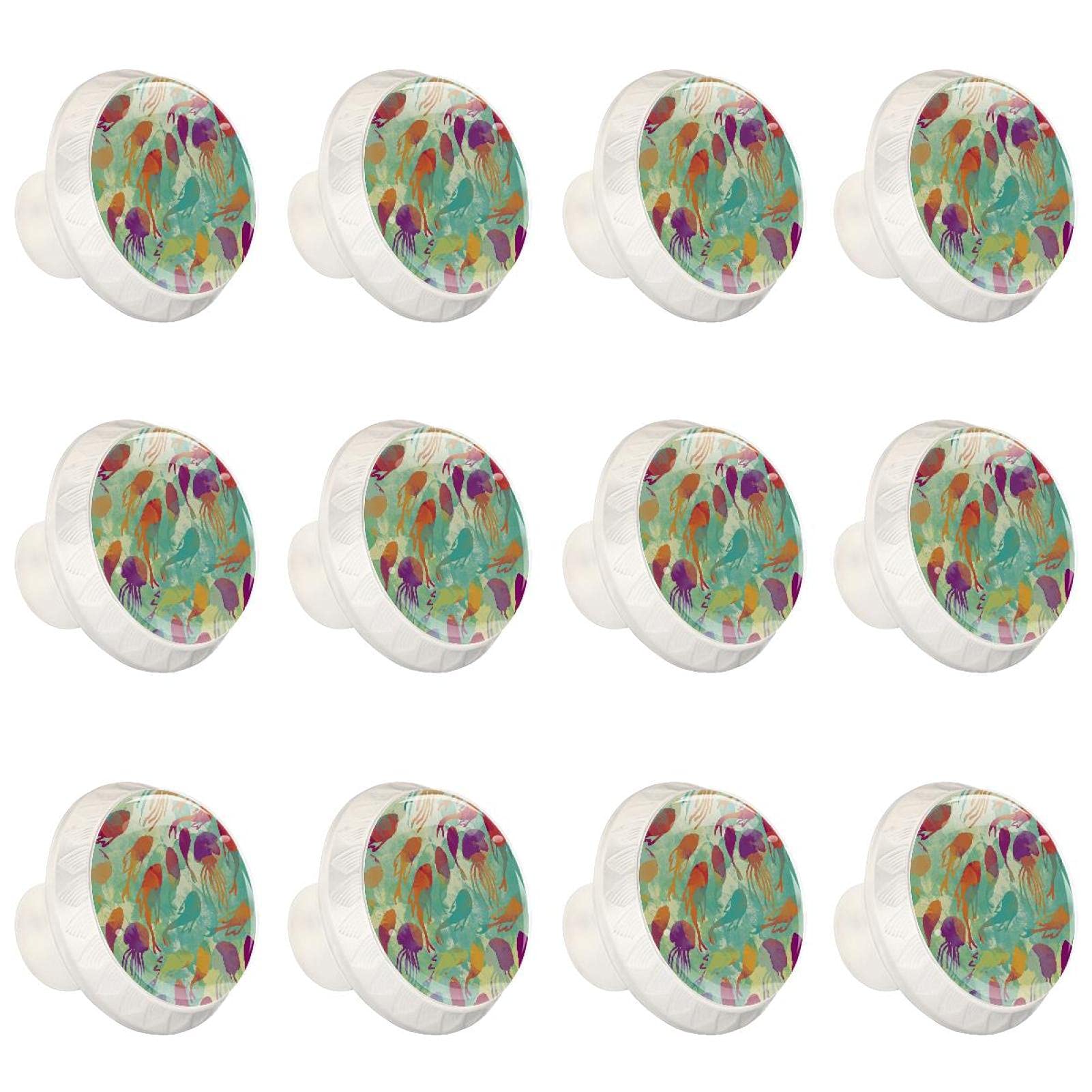 Boutons d'armoire et tiroir motif méduse poignée ronde de meuble de cuisine rouge orange x12
