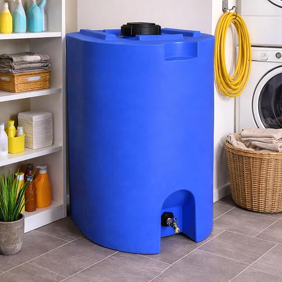 WaterPrepared 55 Gallon Unique Stackable Utility Water Tank, Blue