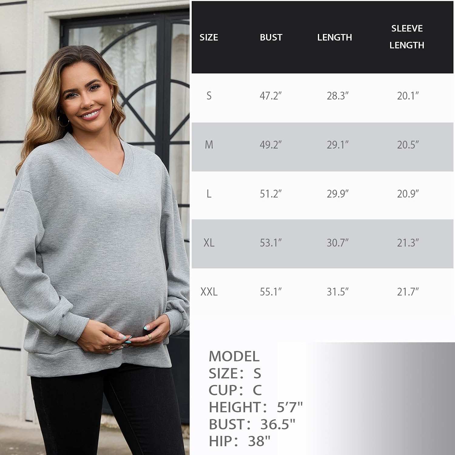 GINKANA Maternity Long Sleeve Shirts V Neck Sweatshirt Casual Tunic Tops Pregnancy Pullover with Pockets