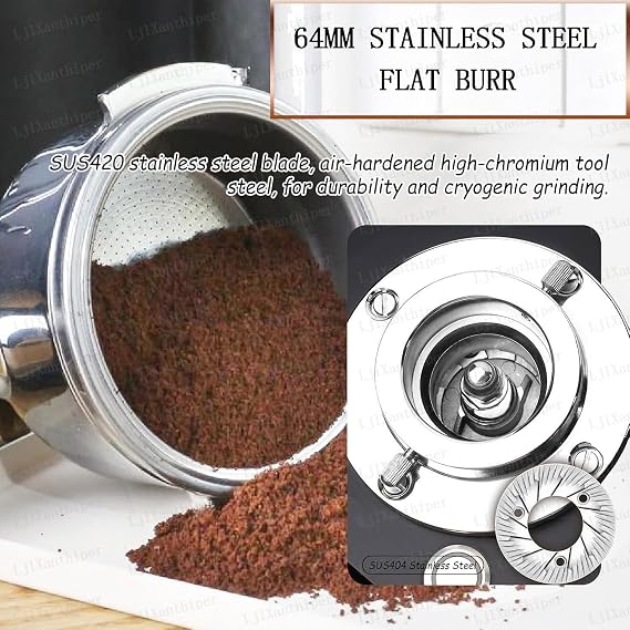 Professional Coffee Grinder with 453g Bean Hopper,9 Adjustable Settings,350W Electric Coffee Bean Grinding Machine with 64mm Stainless Steel Flat Burr,for Home and Commercial Use Beige