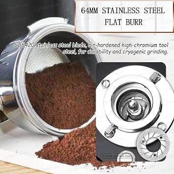 Professional Coffee Grinder with 453g Bean Hopper,9 Adjustable Settings,350W Electric Coffee Bean Grinding Machine with 64mm Stainless Steel Flat Burr,for Home and Commercial Use Beige