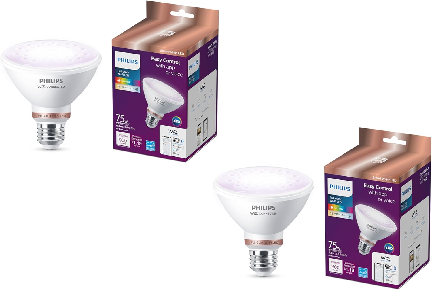 Philips 75-Watt Equivalent PAR30S Smart Wi-Fi LED Color Changing Light Bulb Powered by WiZ with Bluetooth