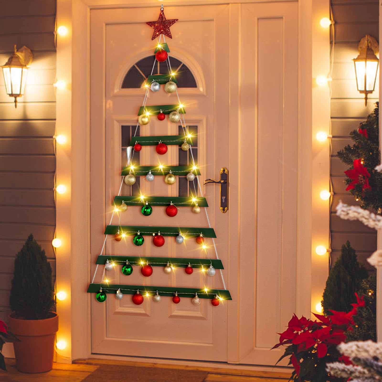 VAIPI Sapin de Noël à suspendre au mur de 152,4 cm avec décoration murale éclairée en bois vert à suspendre à plat pour les vacances, 152,4 x 76,2 cm