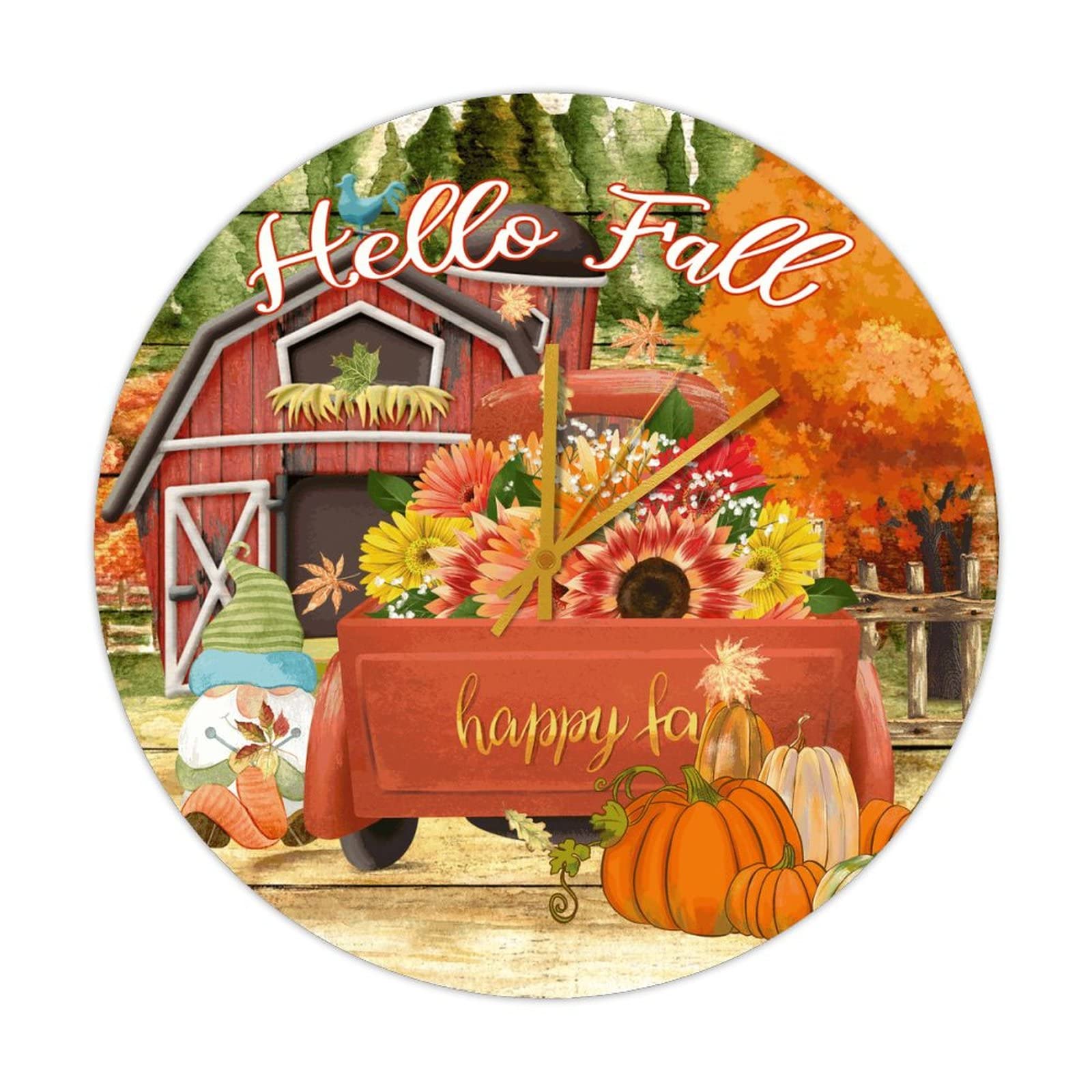 Horloge vintage silencieuse sans tic-tac Hello Fall grand format en bois