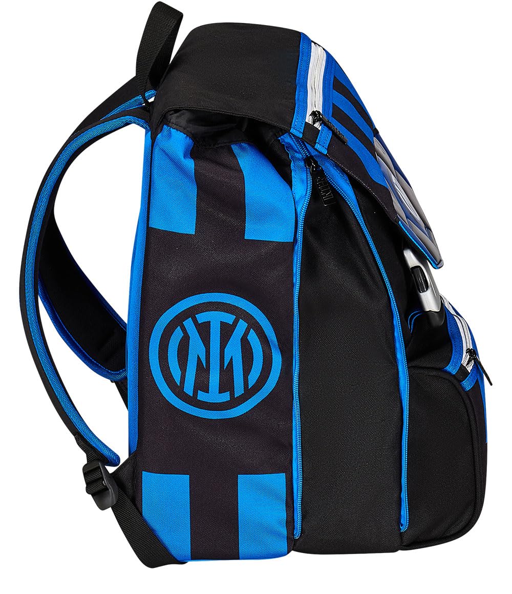 Seven Zaino Scuola Estensibile F.C. INTER Calcio - Fino Alla Vittoria, Nero Blu - Doppio Scomparto Sdoppiabile Con Zip e Tasca Porta Borraccia, Per Bambino