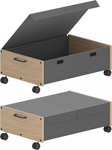 2 paquetes de almacenamiento debajo de la cama con ruedas, cajones de almacenamiento rodantes debajo de la cama con tapa, organizador de madera