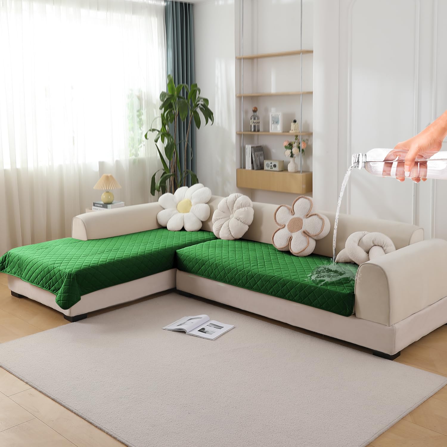 HOKIPO L Shape Sofa Seat Mat in 3+2 Style - Waterproof + Anti-Slip + Quick Dry Quilted Mats, Brown (AR-5275-BR + AR-5278-BR) (B0DGGP6G3B) Amazon Price History, Amazon Price Tracker