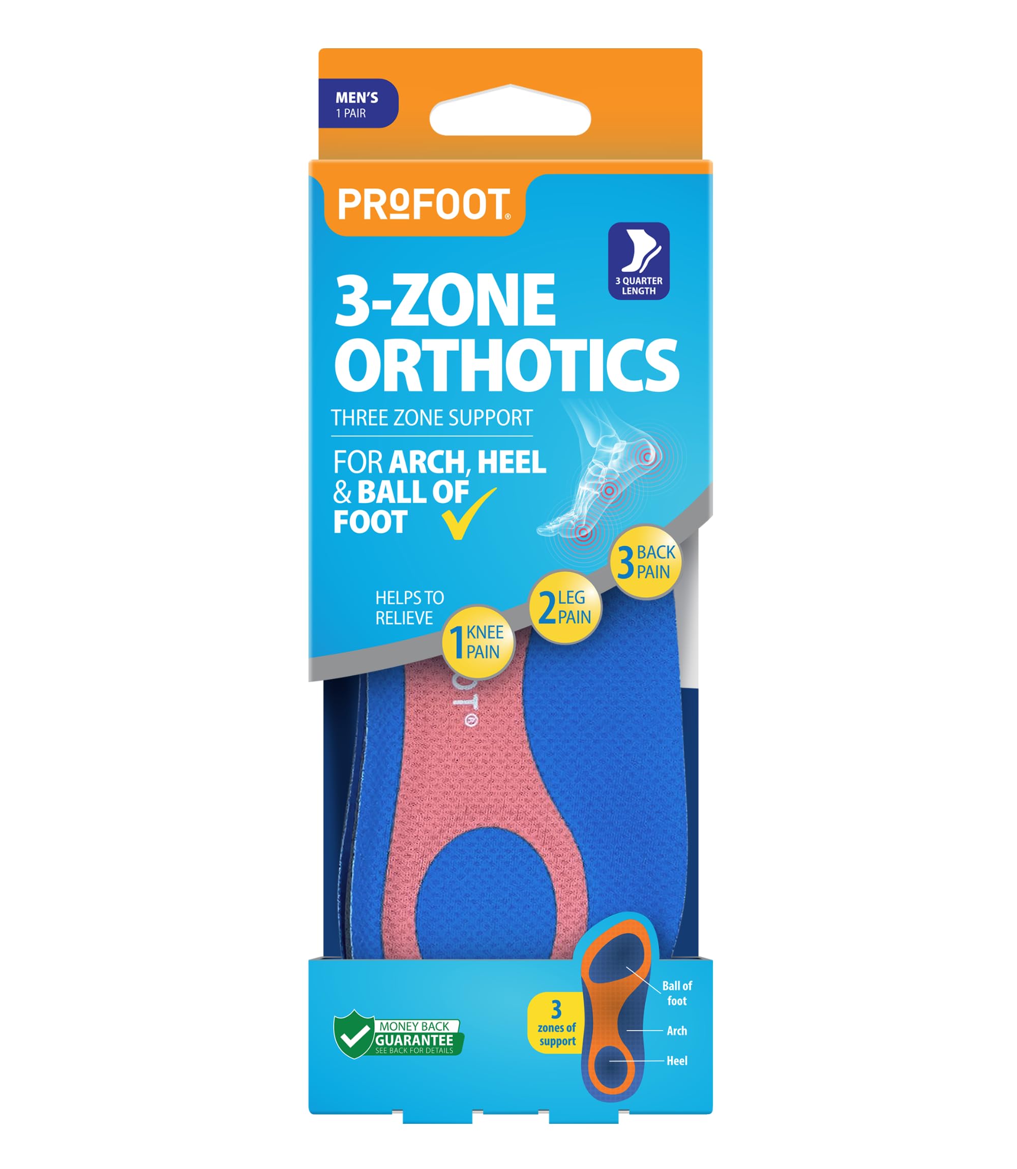 Profoot 3-Zone Orthotics Insole - Advanced Support Insoles for Women - Ideal for Plantar Fasciitis, Knee & Back Pain, and Pronation - Relief for Achilles Injuries - Foot Insoles