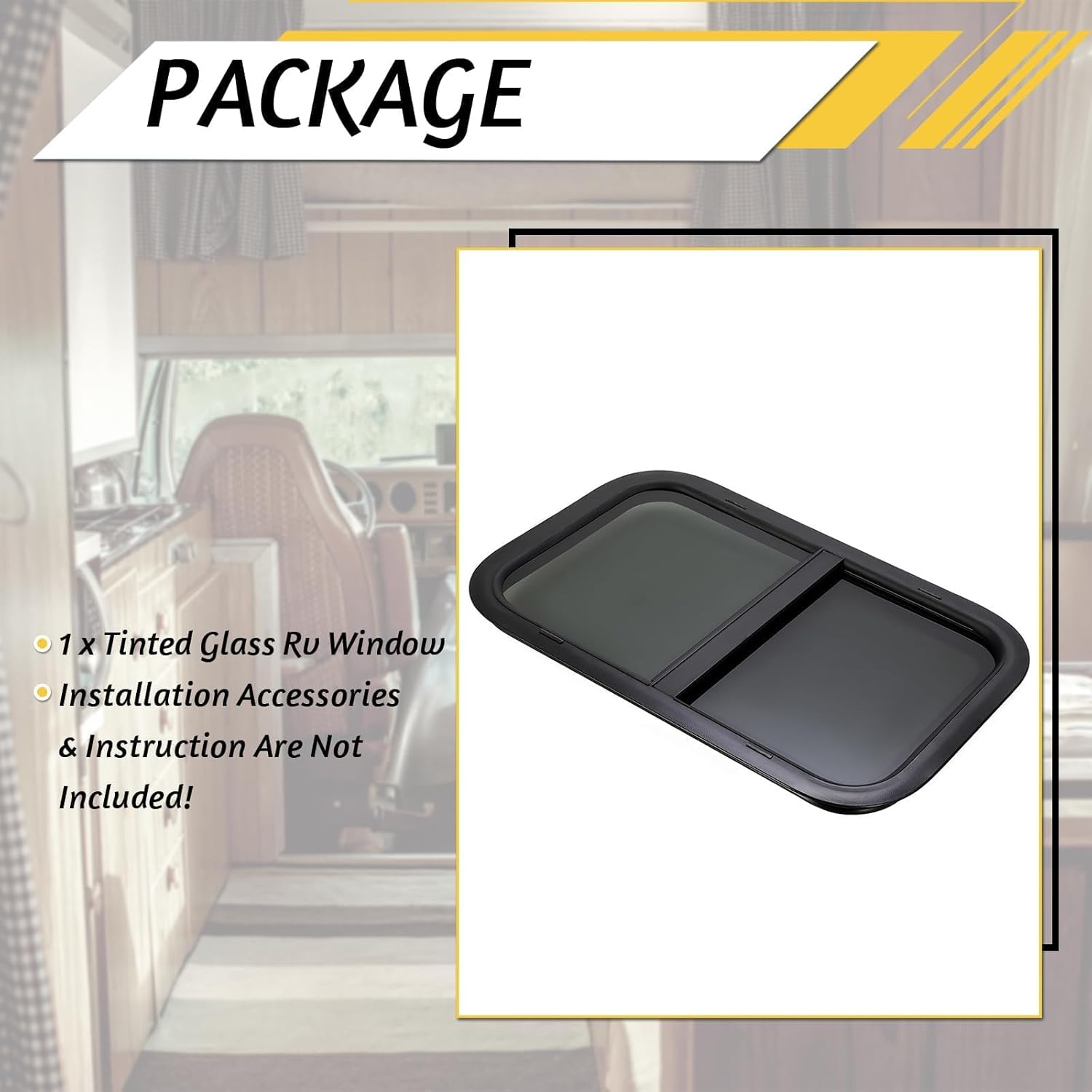 KUAFU 24" W x 15" H RV Window for Camper Teardrop Cargo Horse Trailer Teardrop Horizontal Slide Tinted Glass Replacement