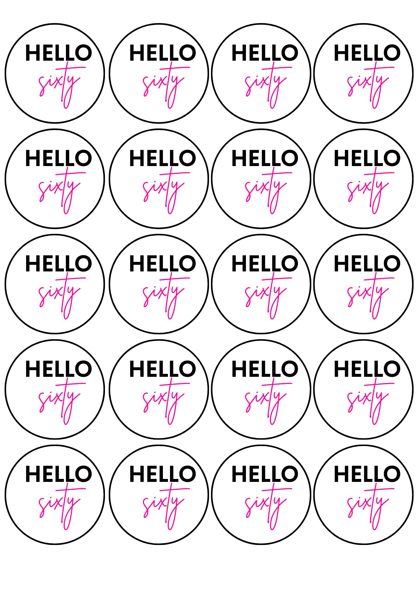 20 x 4.5cm edible 60th Birthday champagne prosecco flute drink toppers uncut HELLO 60