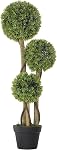 HOMCOM 3FT Artificial Boxwood Topiary Tree, Potted Fake Plant, Triple Ball Tree for Indoor and Outdoor, Light Green