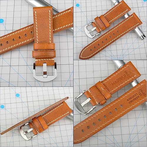 Miniatura 3 de REZERO Correa de reloj de cuero genuino hecha a mano, cuero curtido vegetal, correas de reloj enceradas con aceite de repuesto de 0.709 in, 0.748