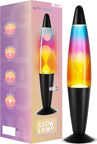 Lámpara de volcán Rocket Glow de 16 pulgadas con base negra, cristal arcoíris y cera blanca, lámpara novedosa y decoración del hogar para adultos,