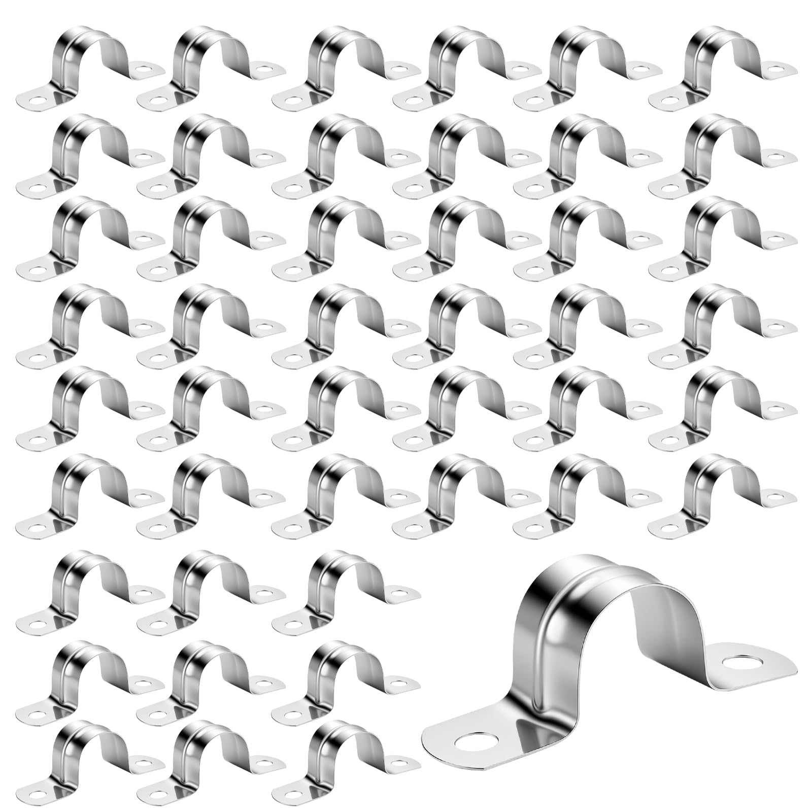 ZOENHOU 200 Pcs U Pipe Strap Clamps, 20mm Stainless Steel U Bracket with 2 Holes, Heavy Duty Pipe Clips for Water and Gas Pipe Installation
